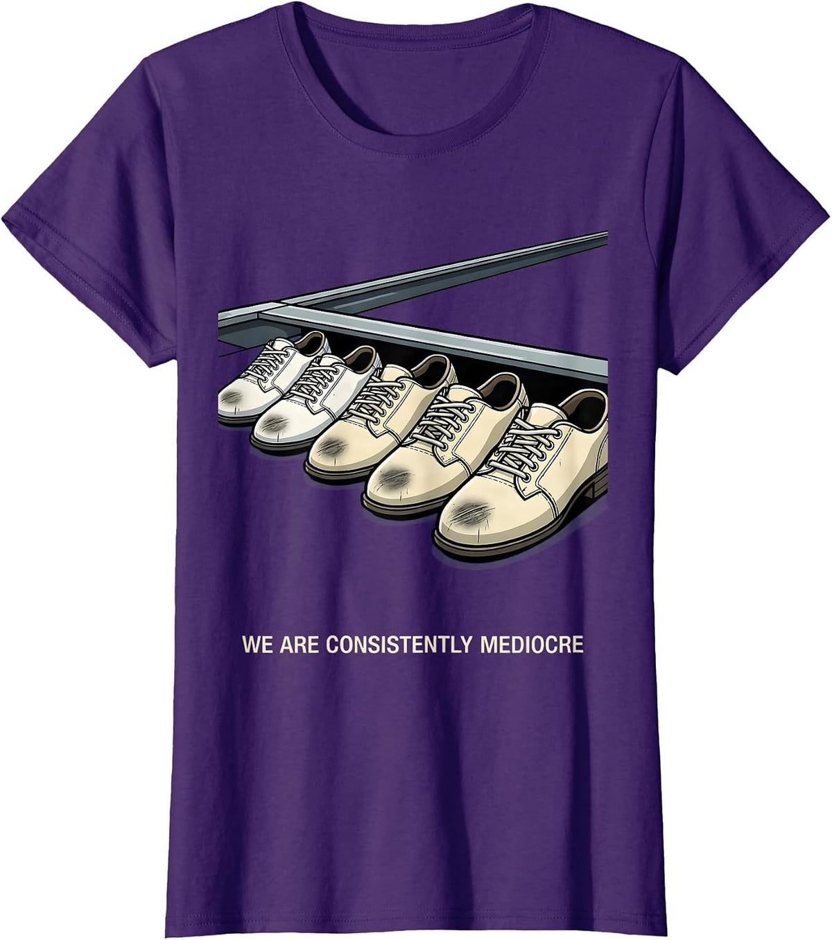 Women's We Are Consistently Mediocre Funny Cartoon Bowling Hobbyist T-Shirt - Purple