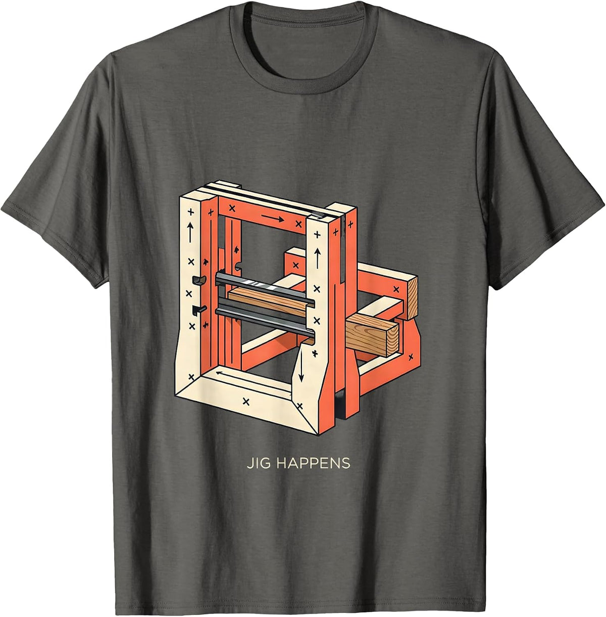 Men's Jig Happens Funny Woodworking Carpenter Dad Humor Gift T-Shirt - Asphalt Grey