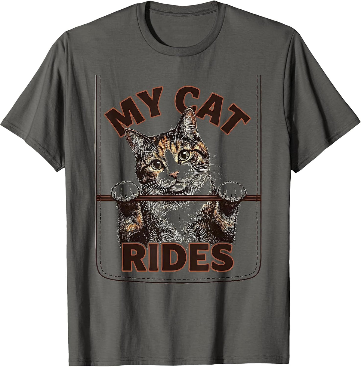Men's My Cat Rides Funny Cat Lover Pet Portrait Casual Wear T-Shirt - Asphalt Grey