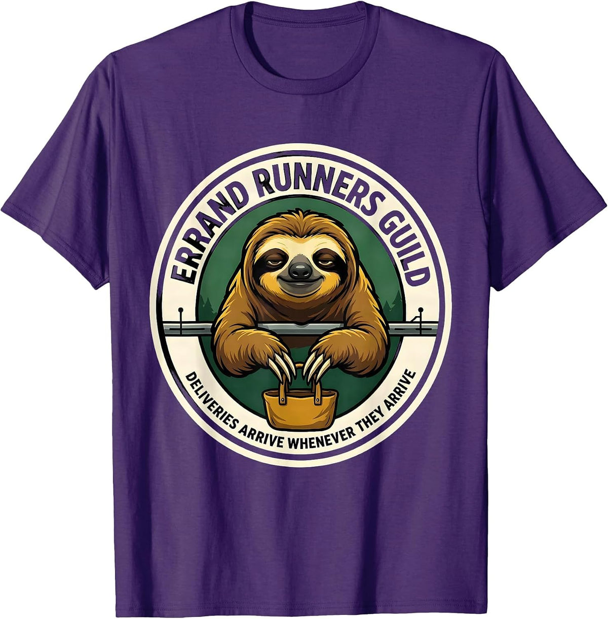 Men's Errand Runners Guild Sloth Lover Deadpan Humor T-Shirt - Purple