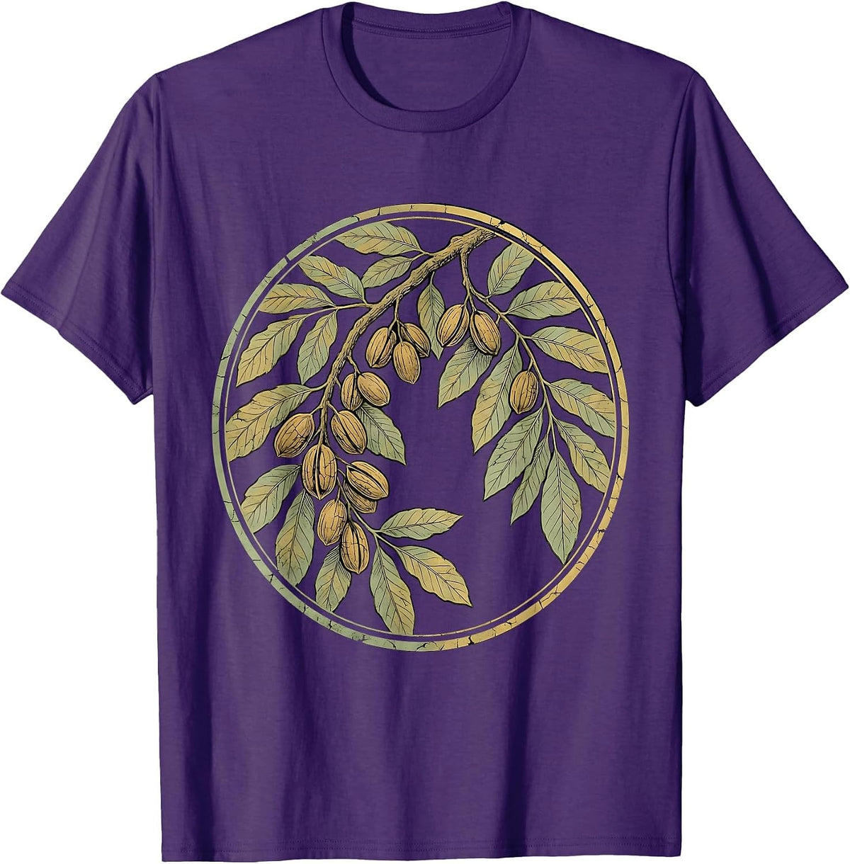 Texas Pecan Tree Branch Nuts and Leaves Illustration T-Shirt - Purple