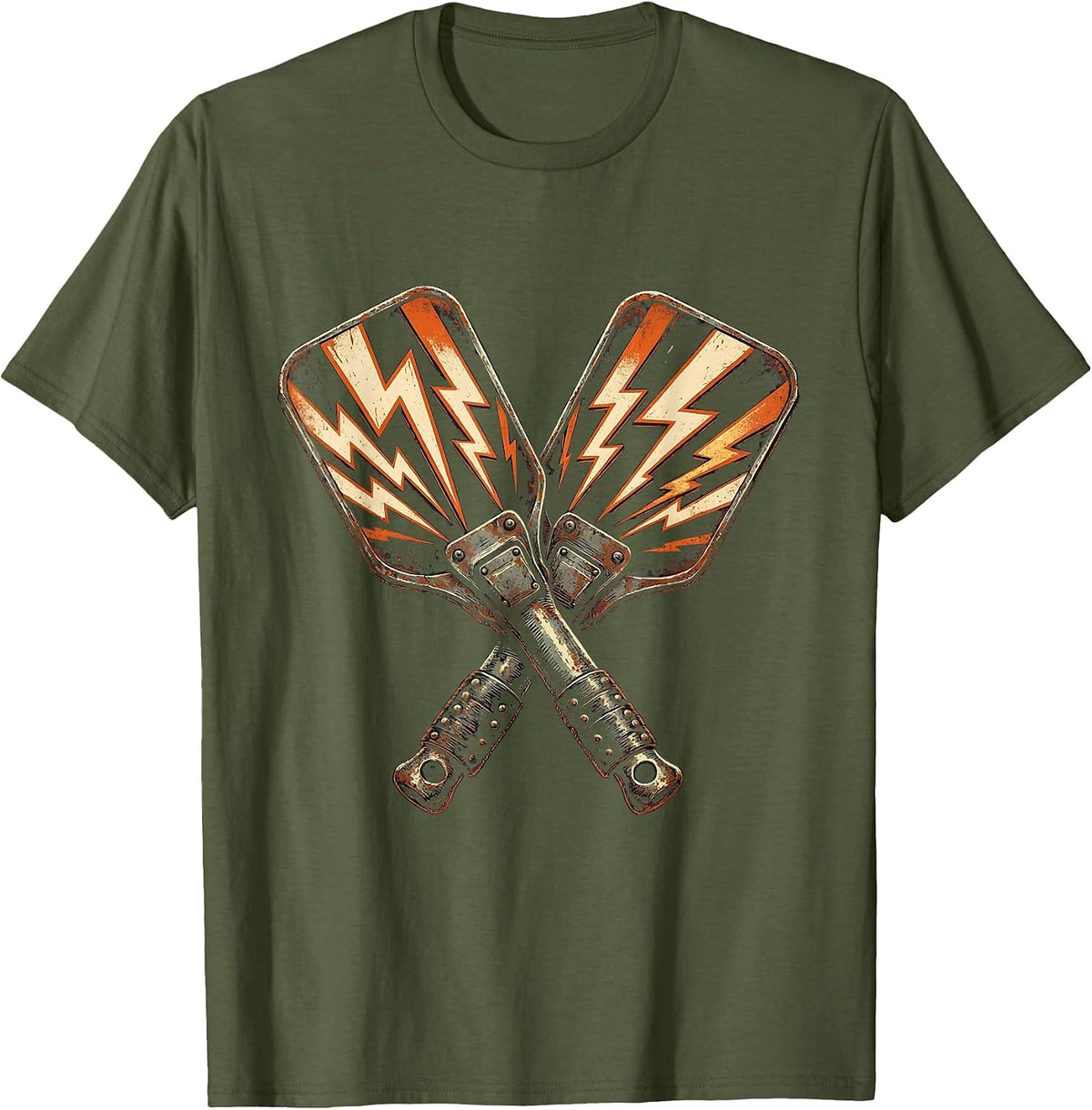 EMT Defibrillator Paddles Lightning Bolt Graphic T-Shirt - Olive Green