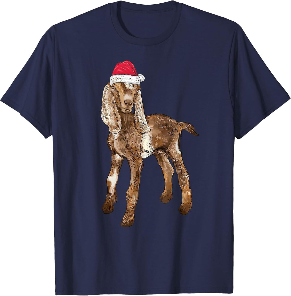 Nubian Goat Christmas Merry Goatmas T-Shirt - Navy Blue