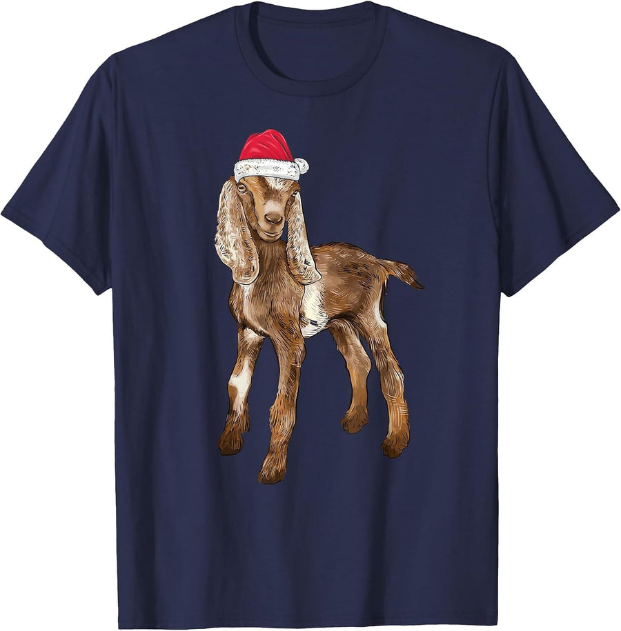 Nubian Goat Christmas Merry Goatmas T-Shirt - Navy Blue