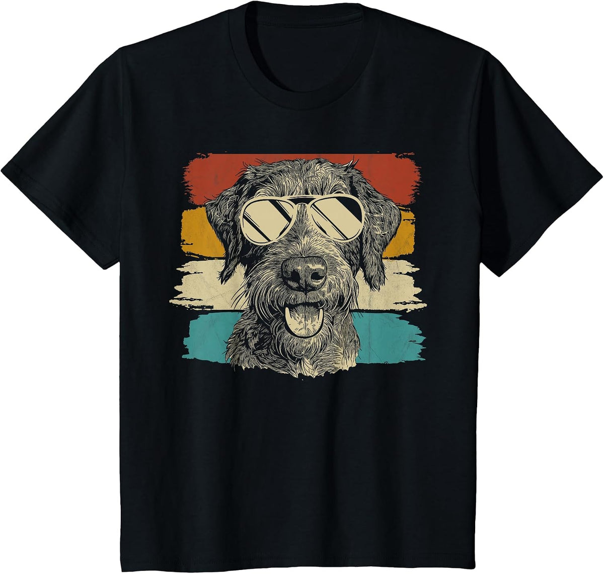 German Wirehaired Pointer with Sunglasses Retro T-Shirt - Black