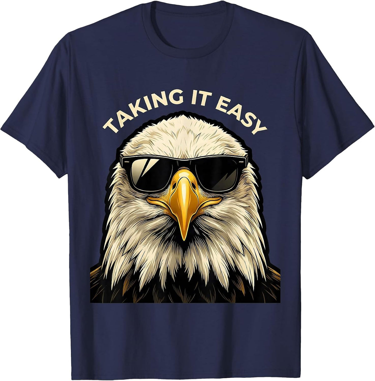 Men's TAKING IT EASY Bald Eagle Sunglasses Novelty Mascot Funny T-Shirt - Navy Blue