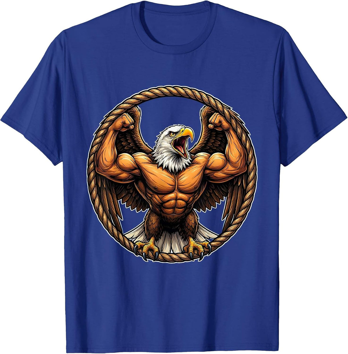Men's Bald Eagle Flexing Muscles Patriotic Graphic T-Shirt - Royal Blue
