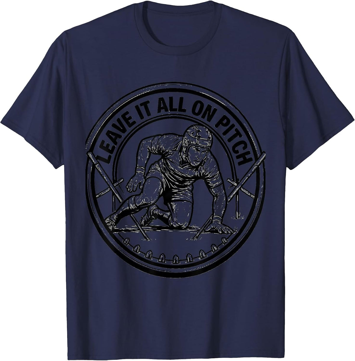 Leave It All On Pitch Rugby Graphic Design T-Shirt - Navy Blue