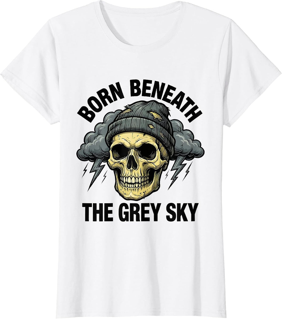 Born Beneath the Grey Sky Grunge Design T-Shirt - White