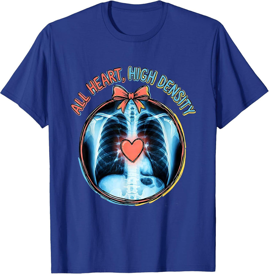 All Heart High Density Cute Radiology Tech Coquette Bow T-Shirt - Royal Blue