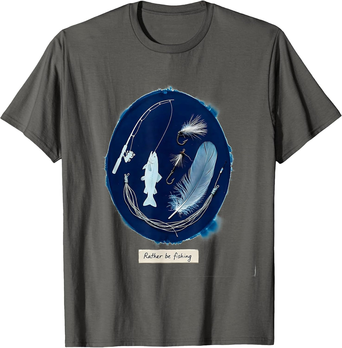 Men's Rather Be Fishing Outdoors Graphic Design T-Shirt - Asphalt Grey