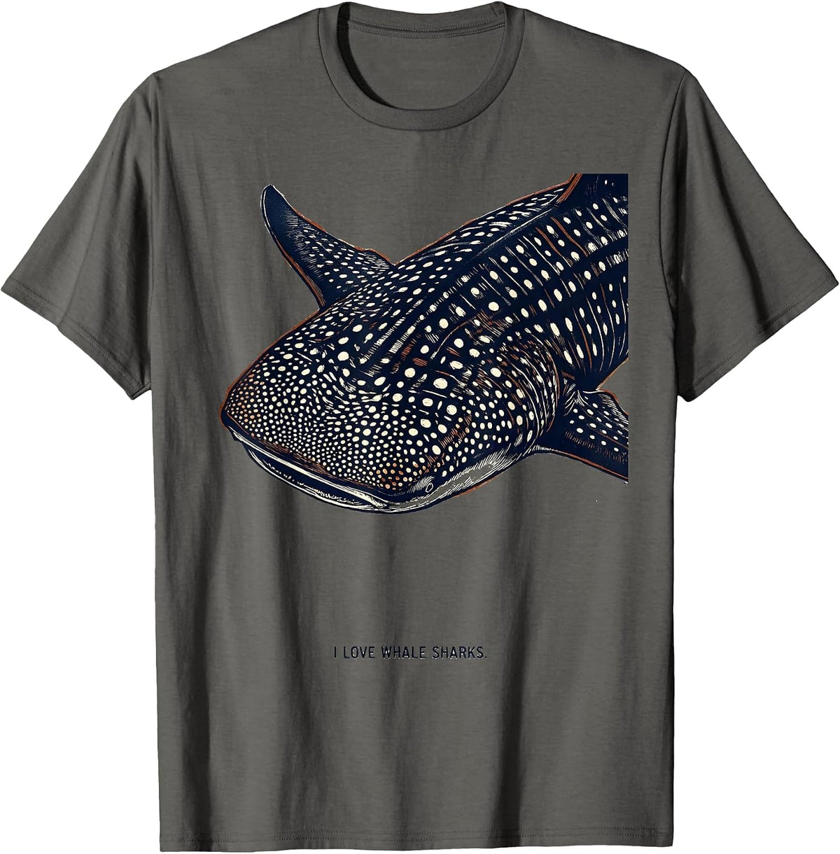 I Love Whale Sharks Linocut Ocean Wildlife Animal Lover T-Shirt - Asphalt Grey