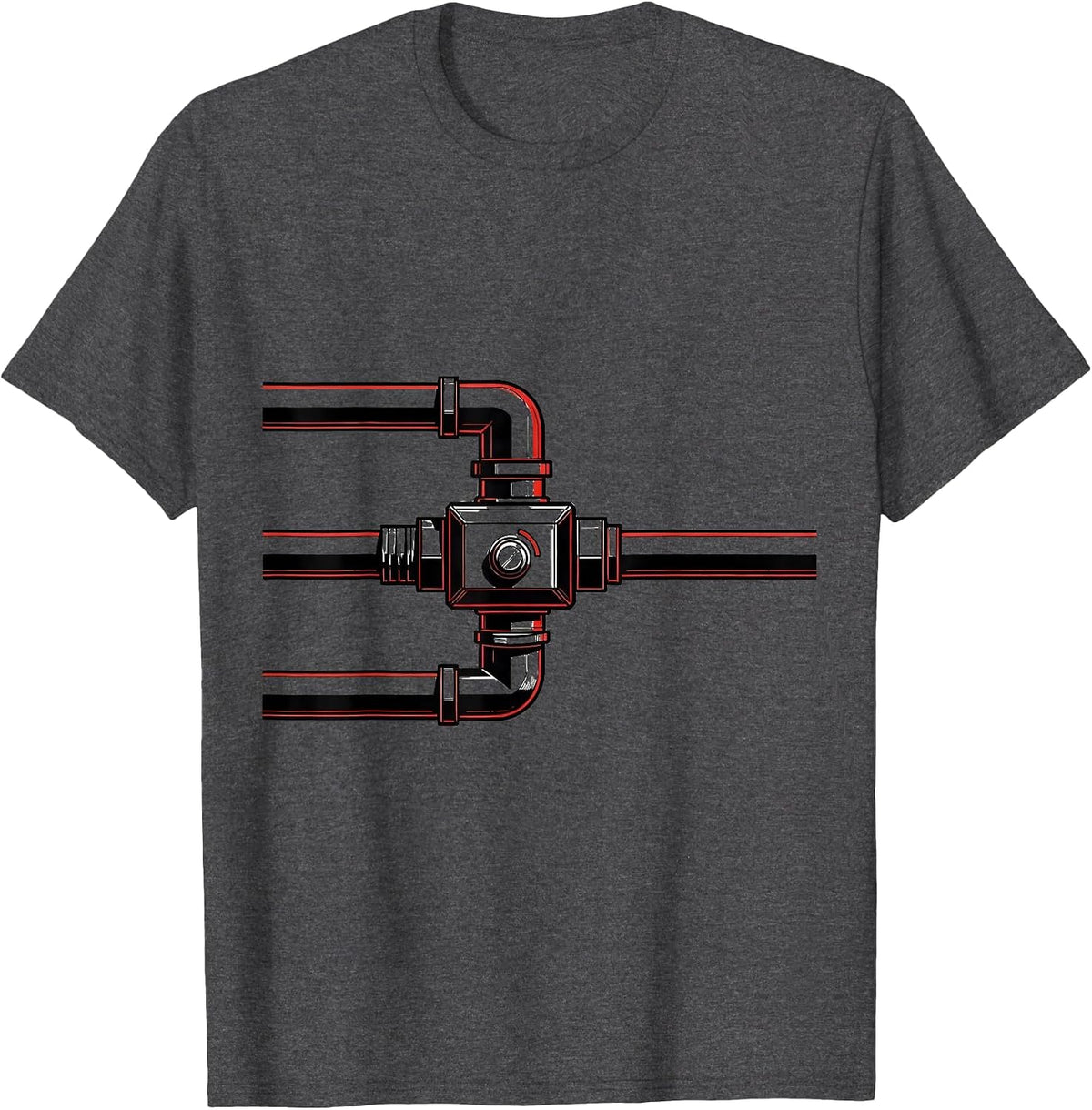 Men's Minimal Diverter Valve Funny Plumber Pipefitter Occupation T-Shirt - Dark Heather Grey