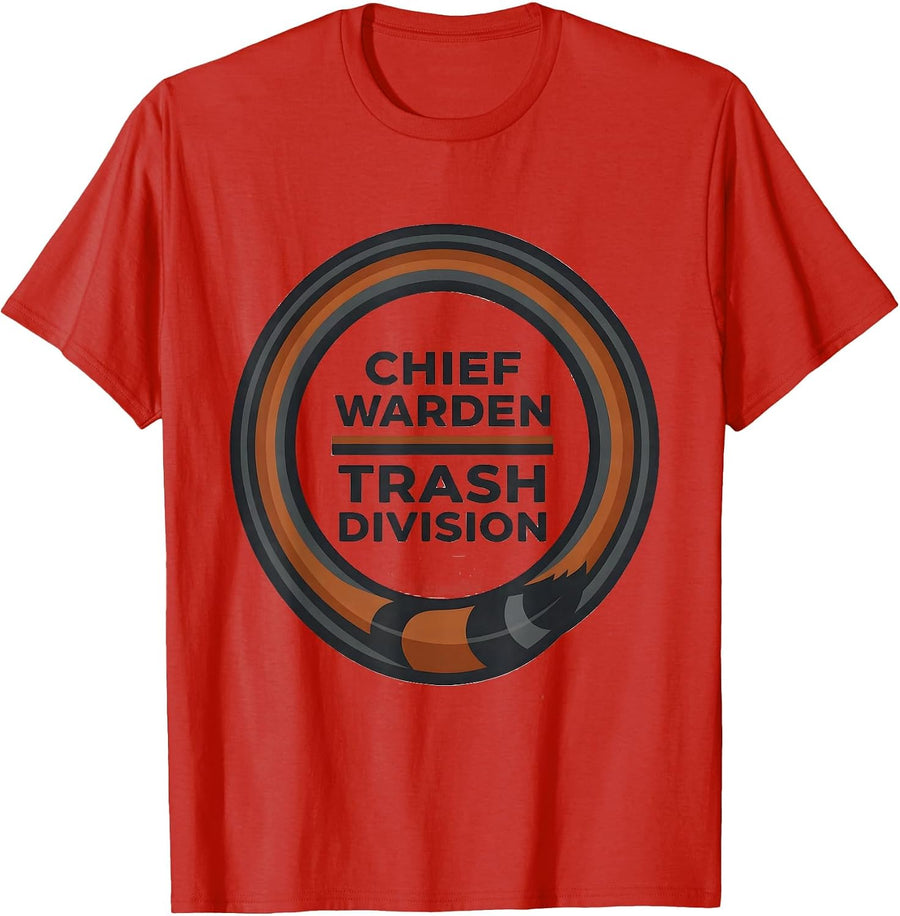 Men's Chief Warden Trash Division Funny Raccoon Trash Panda Meme T-Shirt - Red