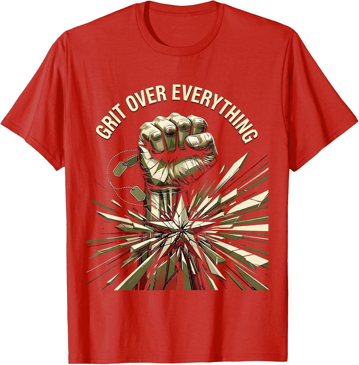 Men's Grit Over Everything Army Warrior Design T-Shirt - Red