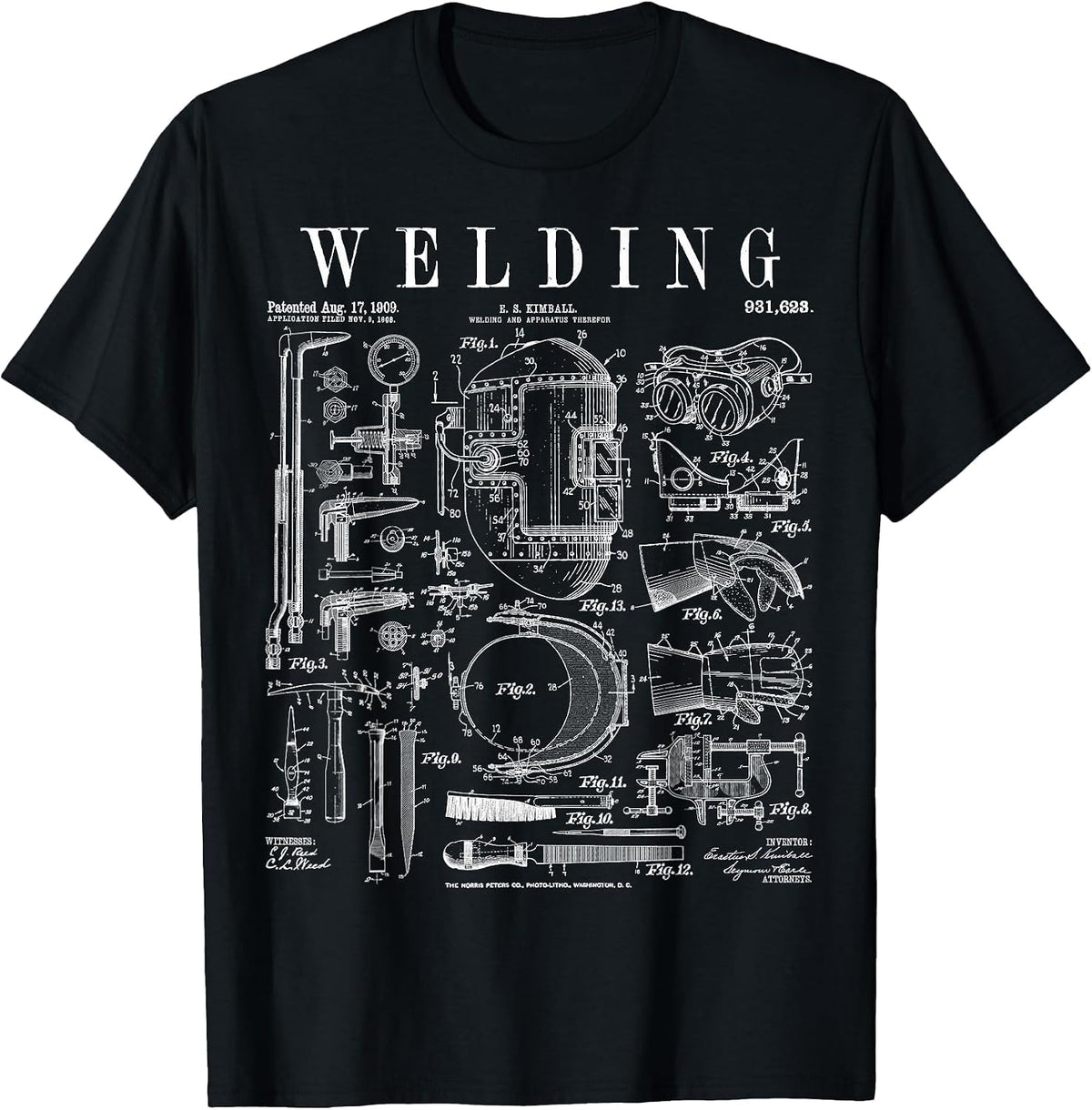 Vintage Patent Print Welder Mask Torch and Tools T-Shirt - Black