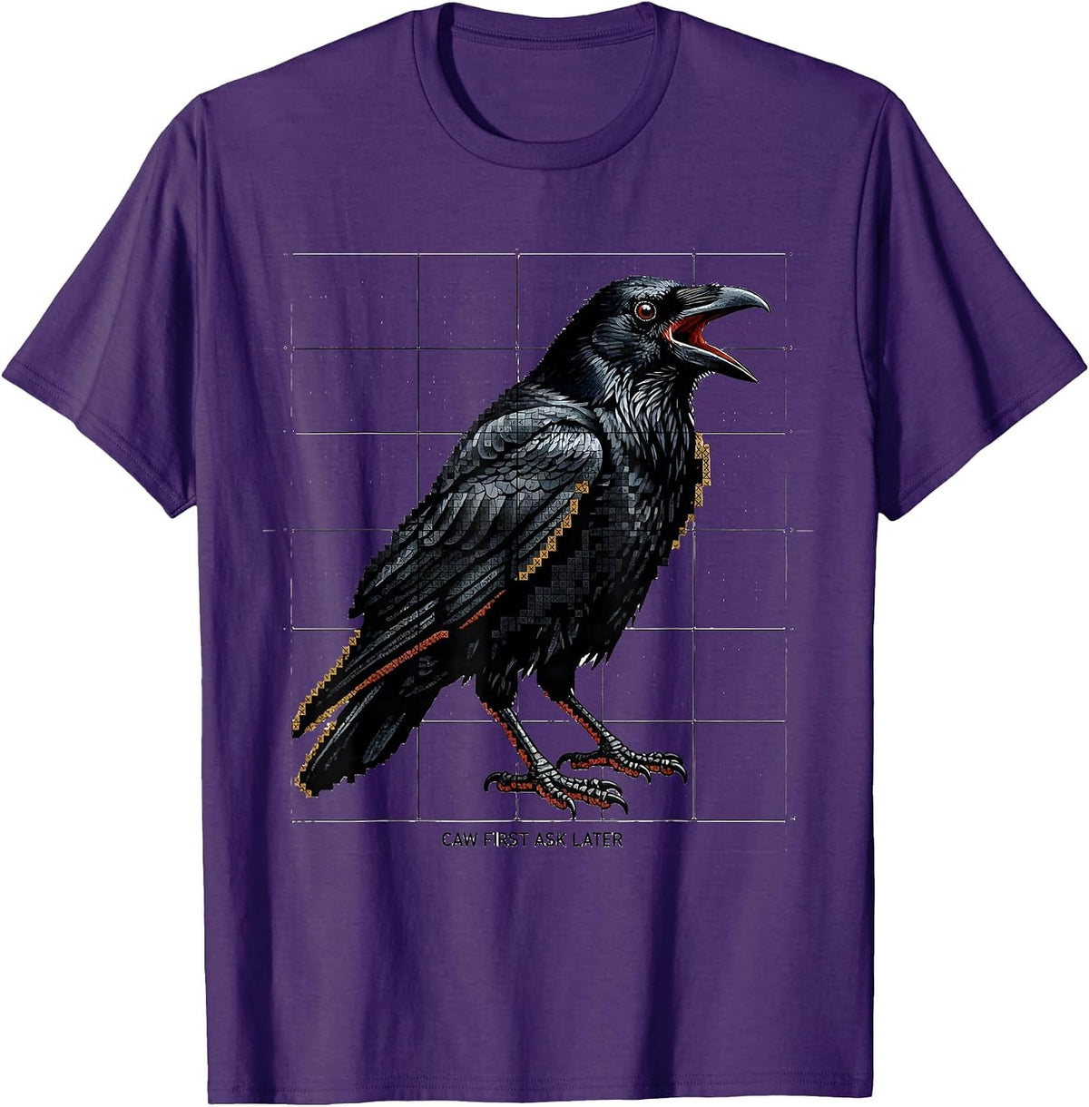 Men's Caw First Ask Later Bold Crow Graphic Design T-Shirt - Purple