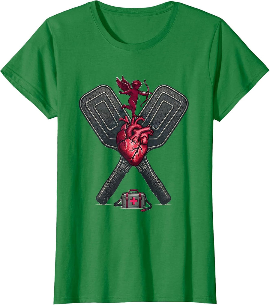 Women's Vintage Cupid’s Favorite EMT Defibrillator Paddles Novelty T-Shirt - Kelly Green