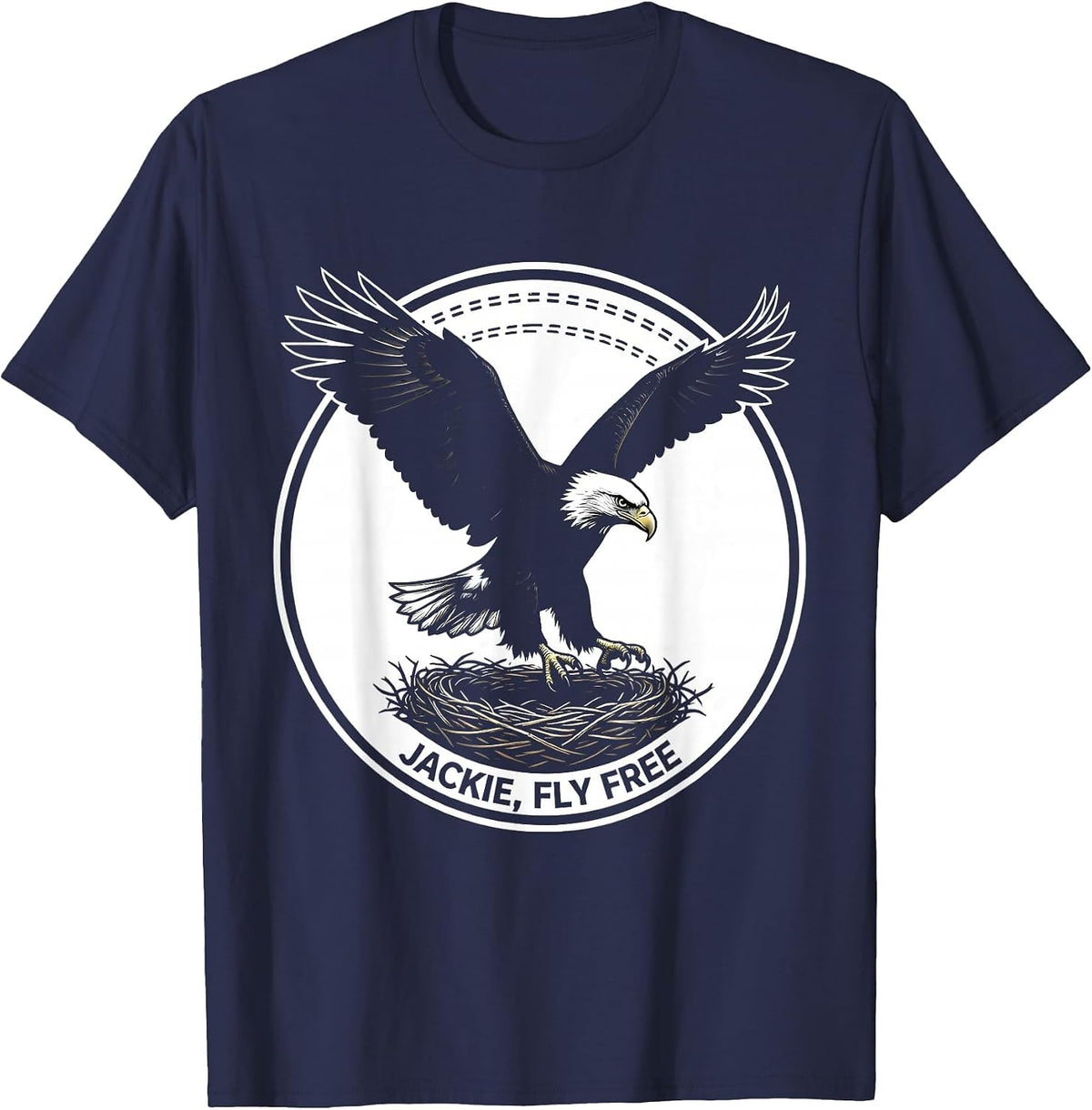 Men's Jackie Fly Free Vintage Bald Eagle Silhouette Patriotic T-Shirt - Navy Blue