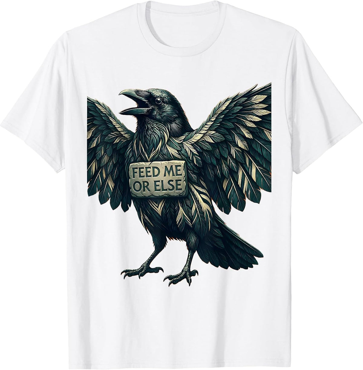 Men's Feed Me or Else Crow Graphic Design T-Shirt - White