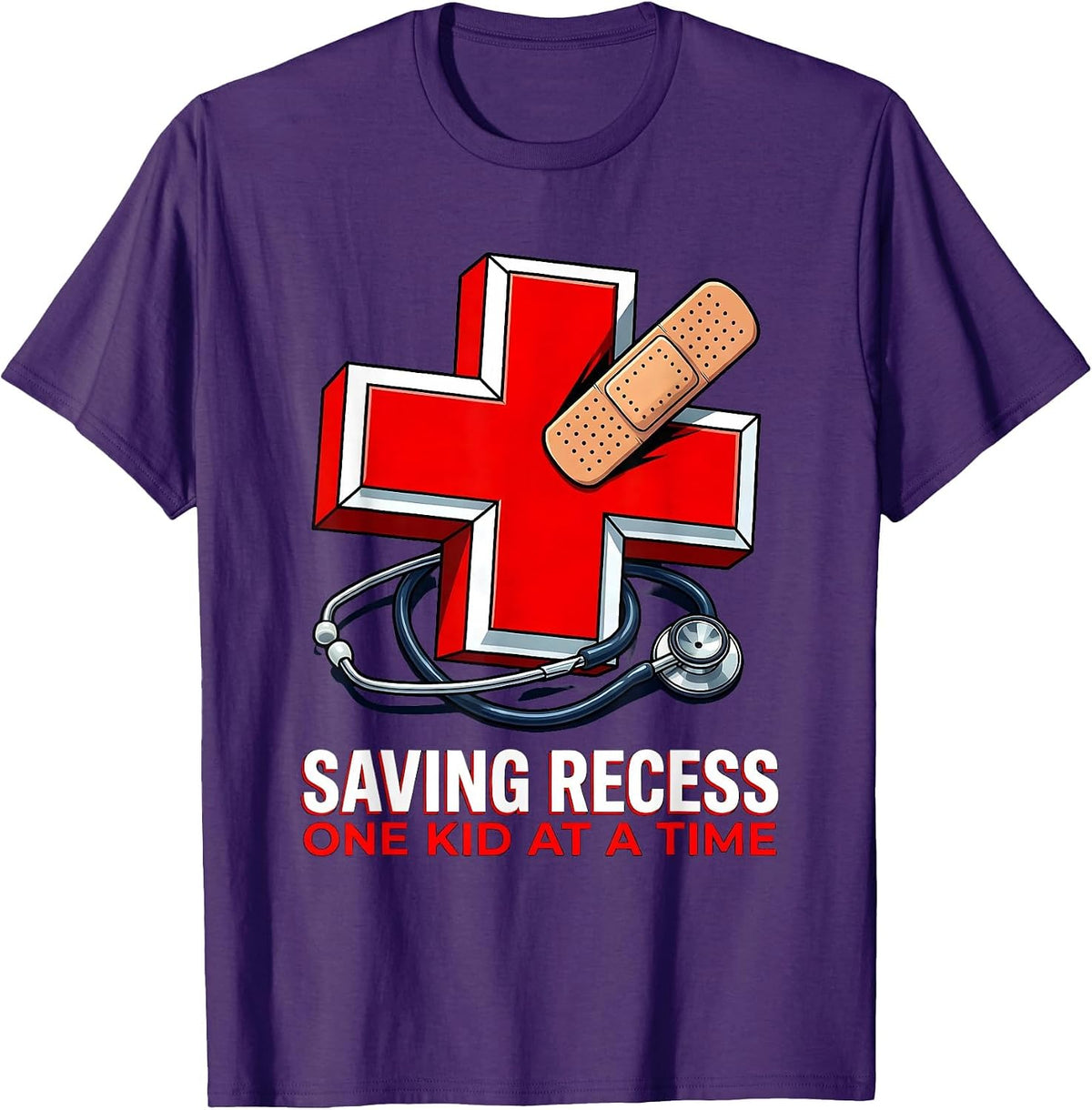 Saving Recess One Kid At A Time School Nurse T-Shirt - Purple