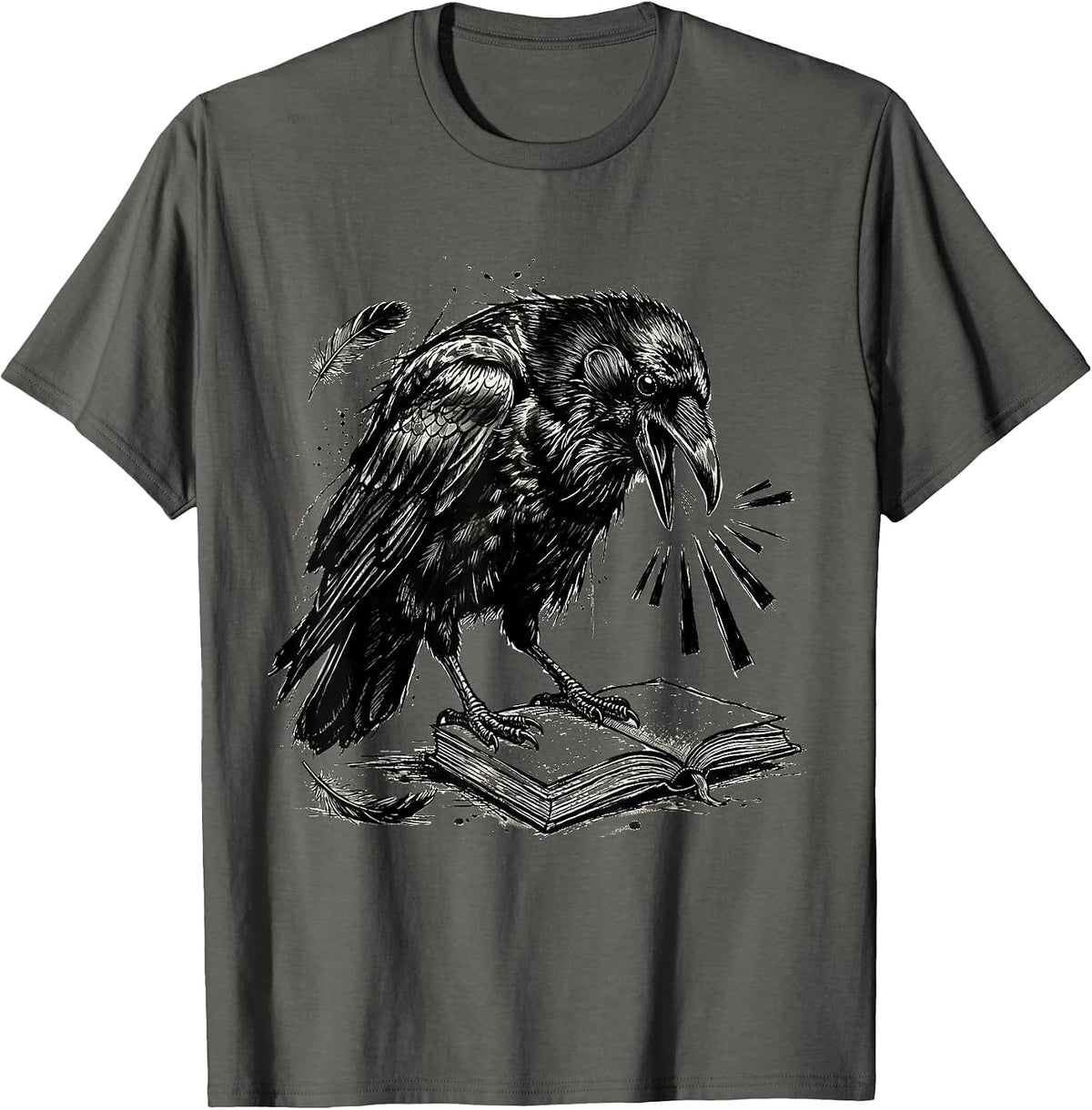 Men's Hunched Crow Gothic Bird-Watcher Dark Humor T-Shirt - Asphalt Grey