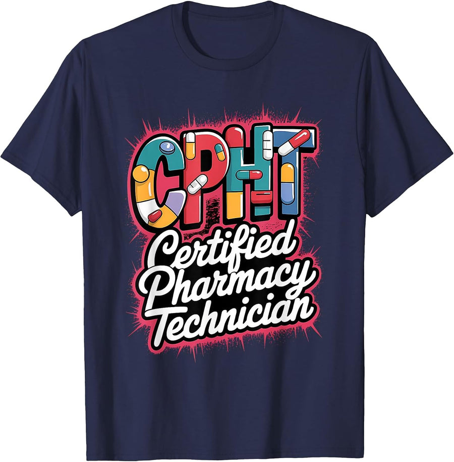 Certified Pharmacy Tech CPHT Pharmacist T-Shirt - Navy Blue