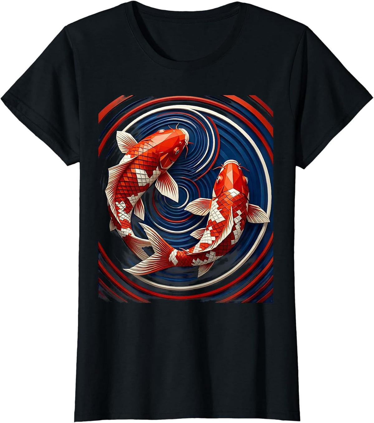 Koi Fish Luminous Swirling Water Illustration T-Shirt - Black