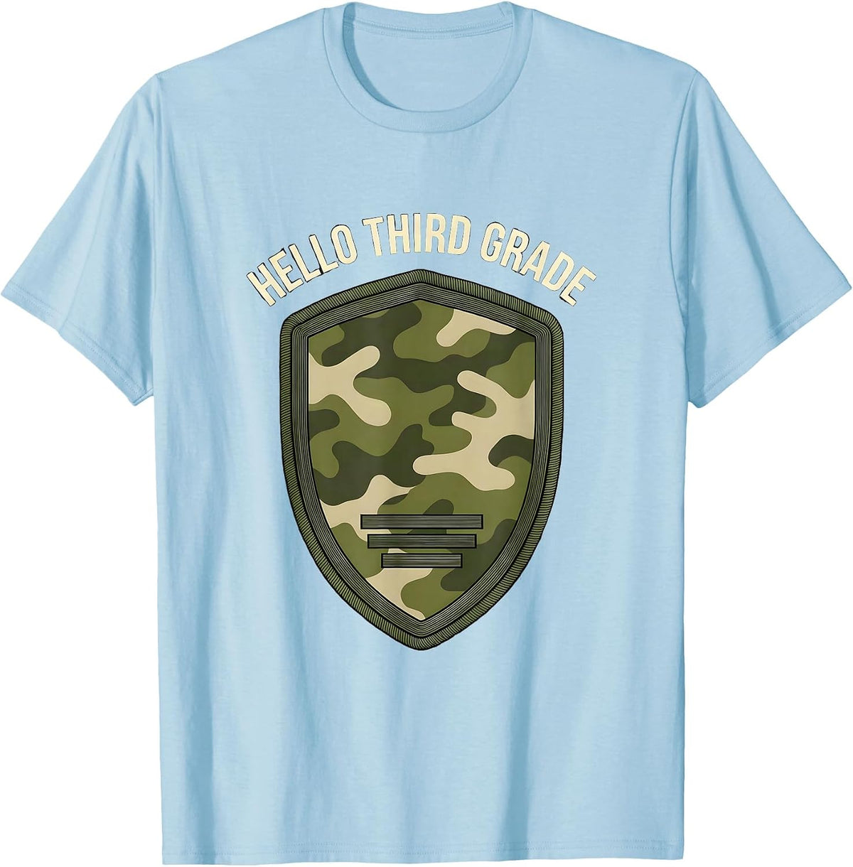 Men's Hello Third Grade Distressed Camo Back To School Boy Teacher T-Shirt - Baby Blue