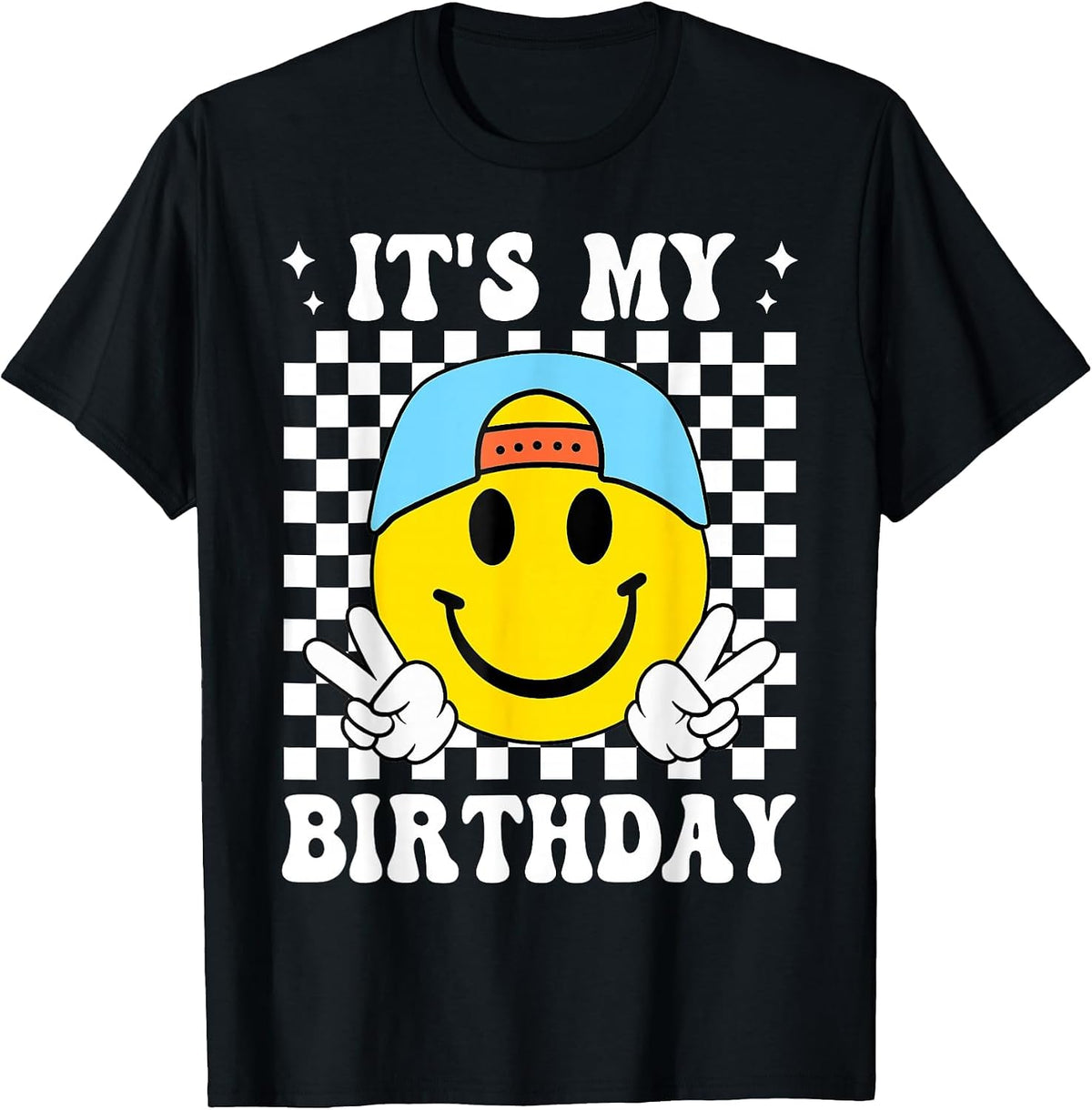 Funny It's My Birthday Happy Face Birthday for Boys T-Shirt - Black
