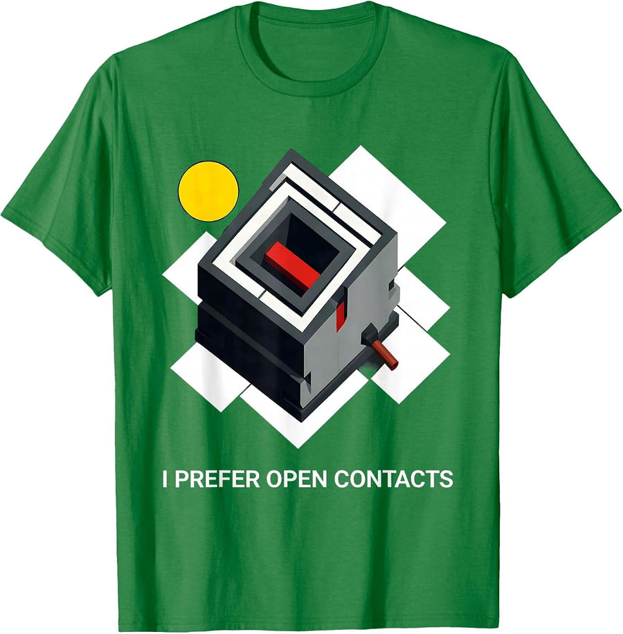 Men's I Prefer Open Contacts Funny Electrician Engineer Lineman T-Shirt - Kelly Green