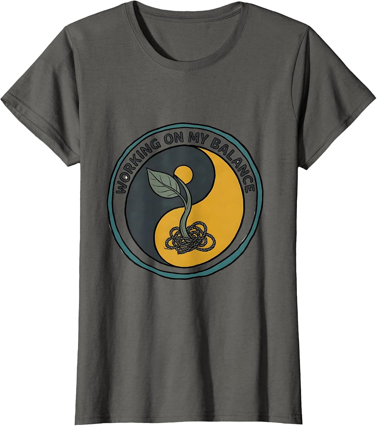 Women's Working On My Balance Midcentury Modern Yin Yang Tai Chi T-Shirt - Asphalt Grey
