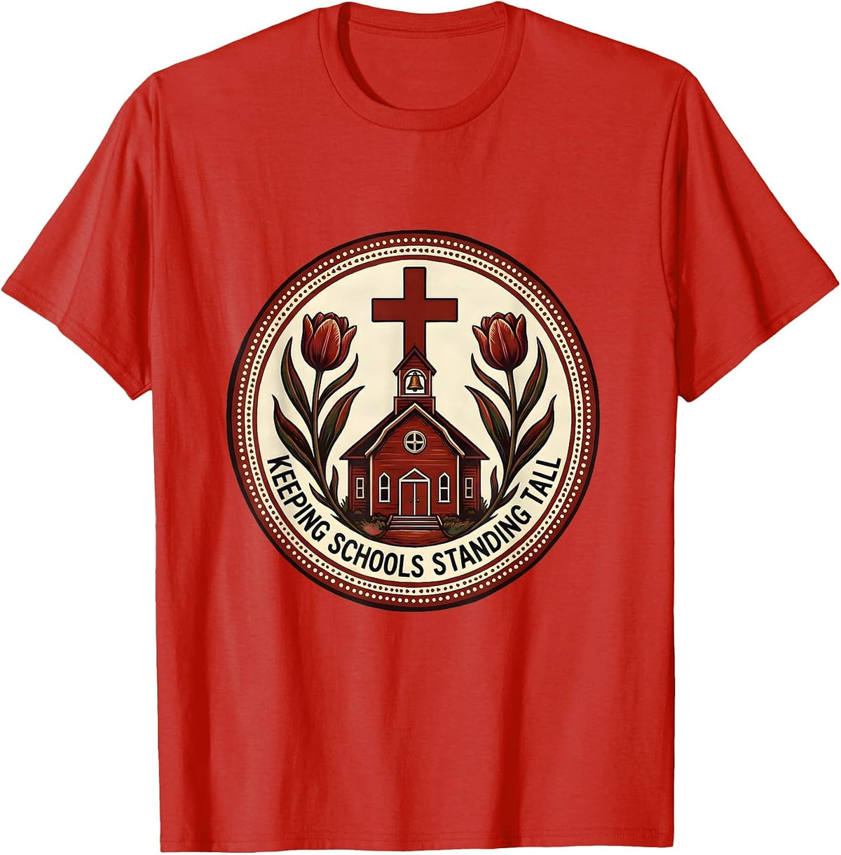 Men's Keeping Schools Standing Tall School Nurse Design T-Shirt - Red