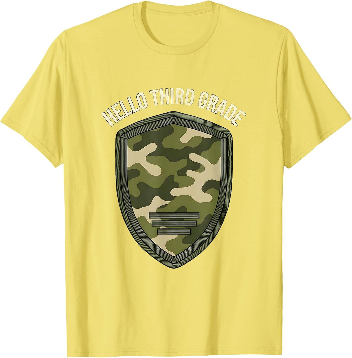 Men's Hello Third Grade Distressed Camo Back To School Boy Teacher T-Shirt - Lemon Yellow