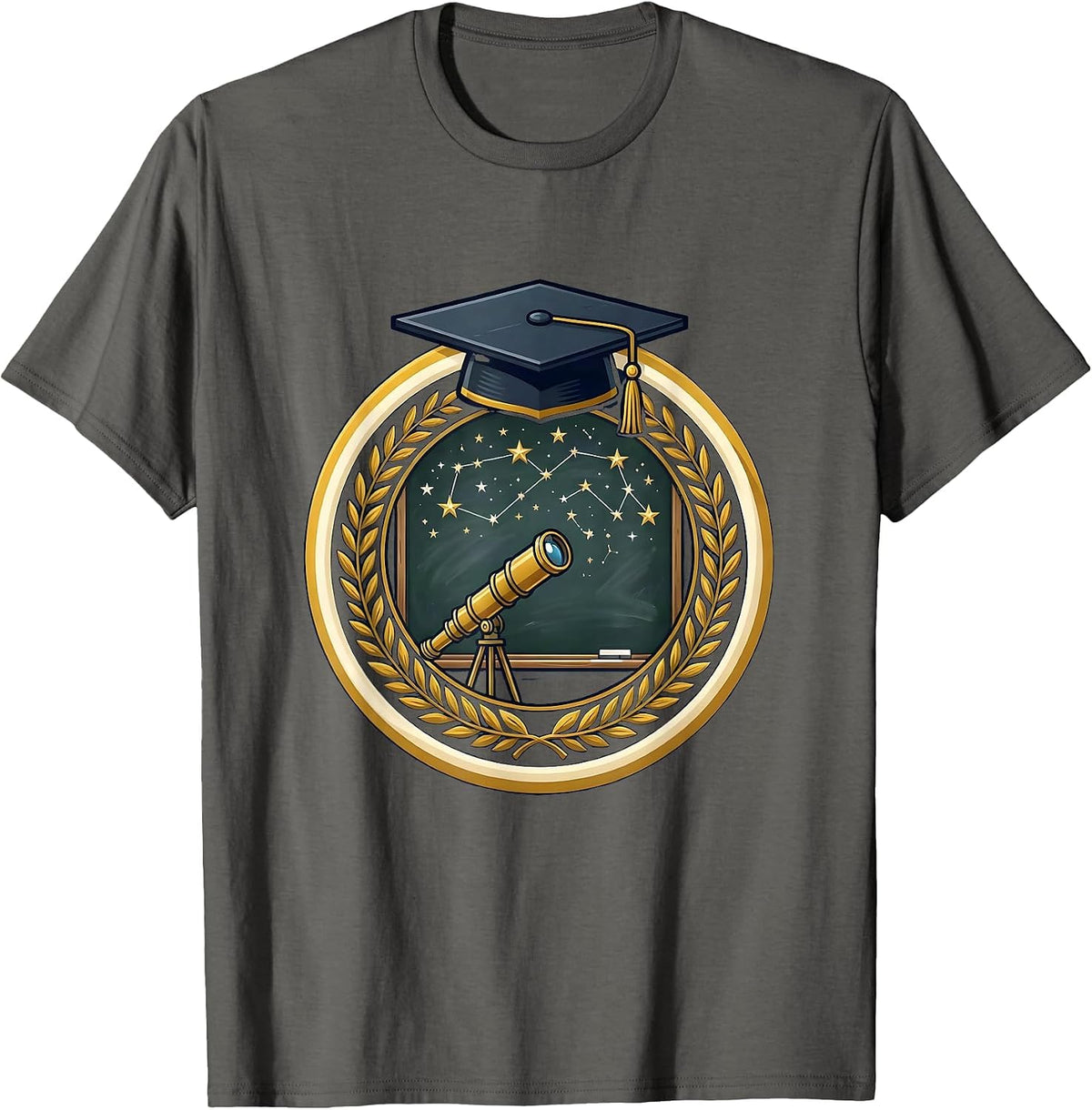 Men's Telescope Stargazing Chalkboard Science Design T-Shirt - Asphalt Grey