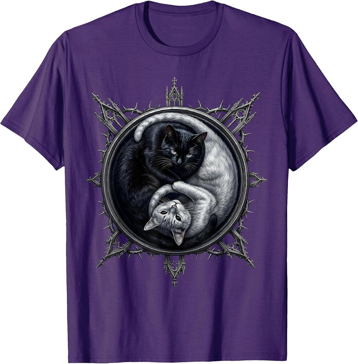 Black Cat Yin Yang Balance Graphic Design T-Shirt - Purple