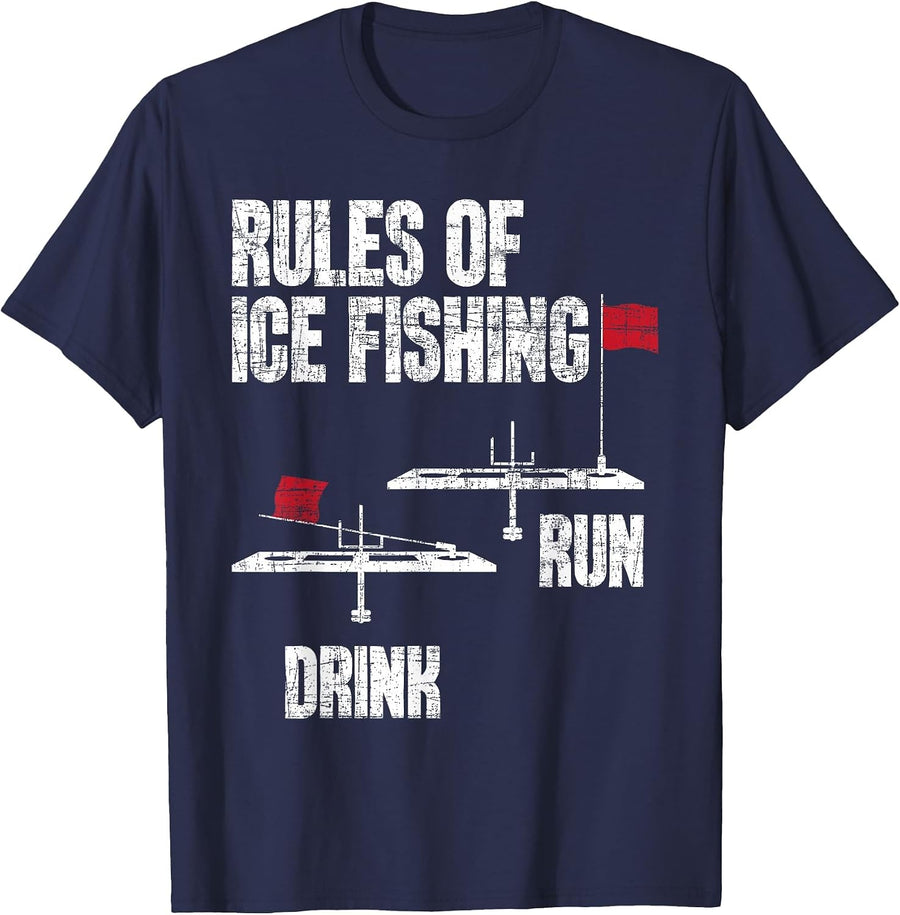 Rules of Ice Fishing - Ice Fisher Fisherman Fishing T-Shirt - Navy Blue