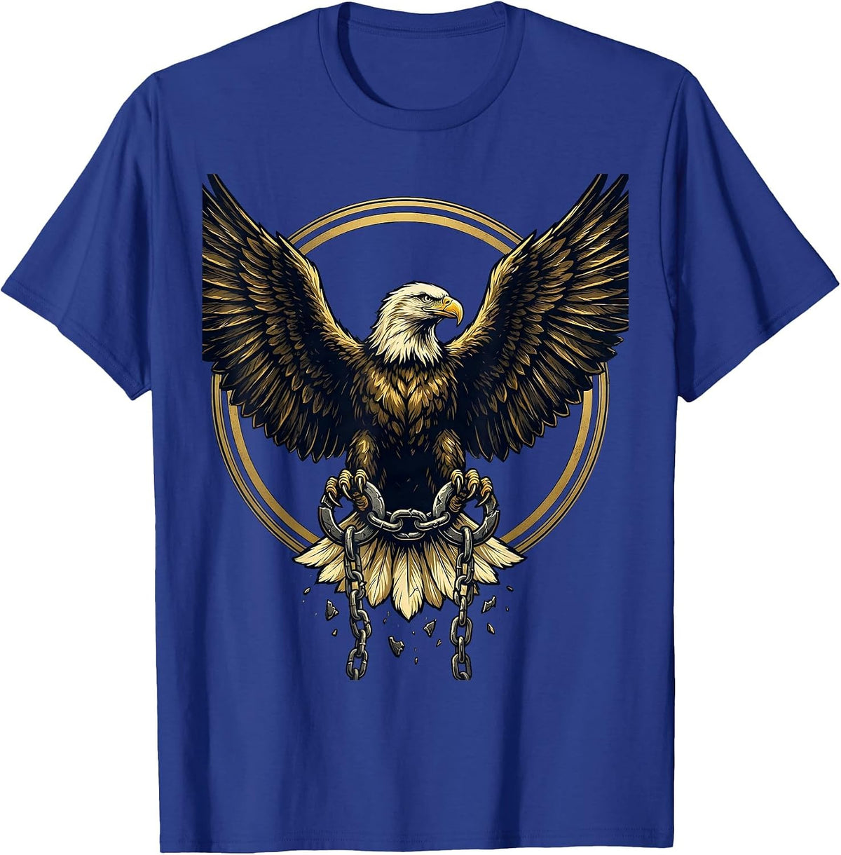 Men's Bald Eagle Broken Shackles Freedom Graphic Tee T-Shirt - Royal Blue