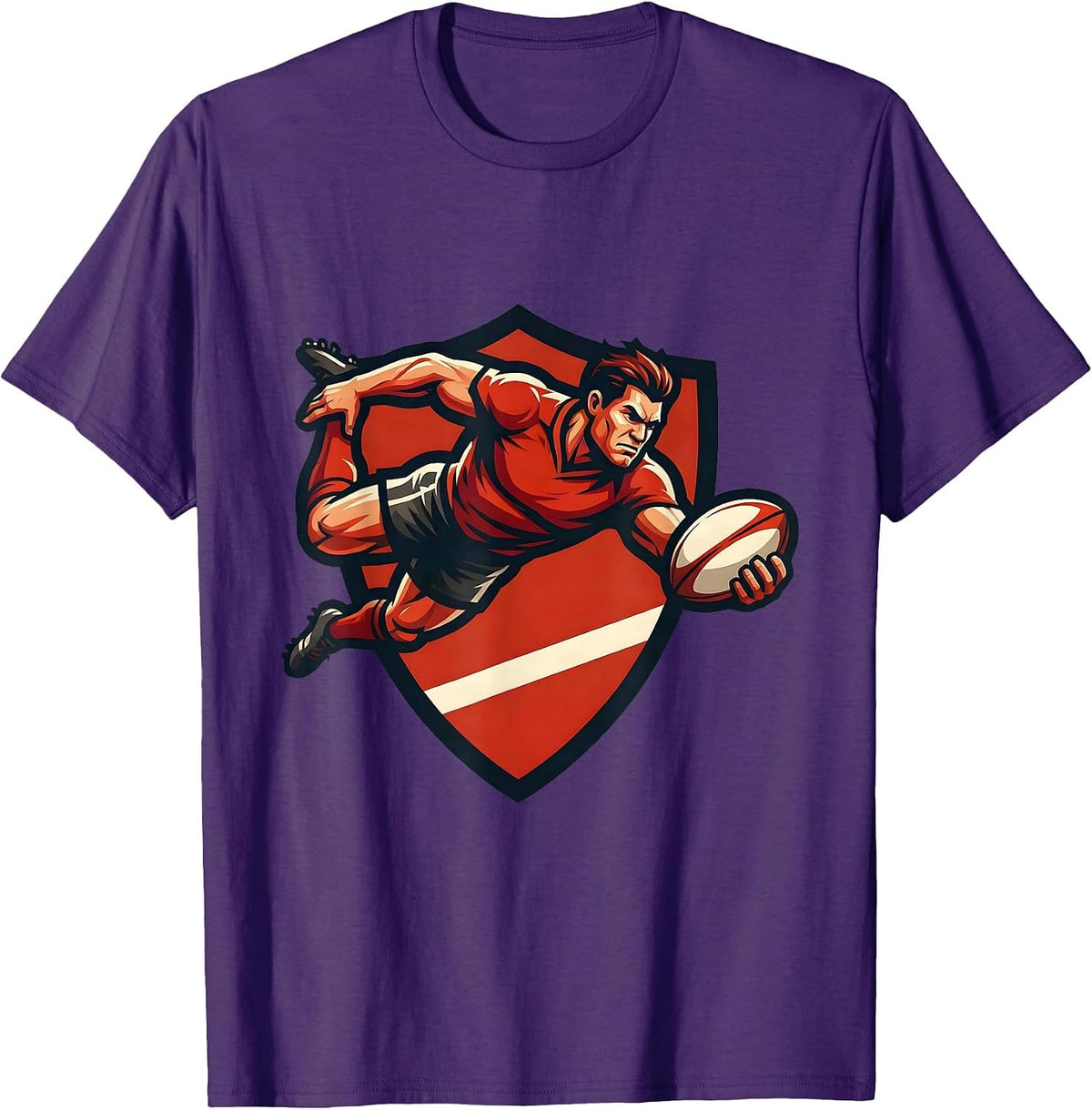 Men's Rugby Try Line Dive Graphic Design T-Shirt - Purple