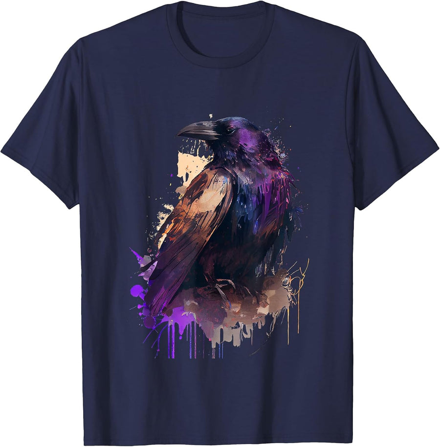 Raven Colorful Design T-Shirt - Navy Blue