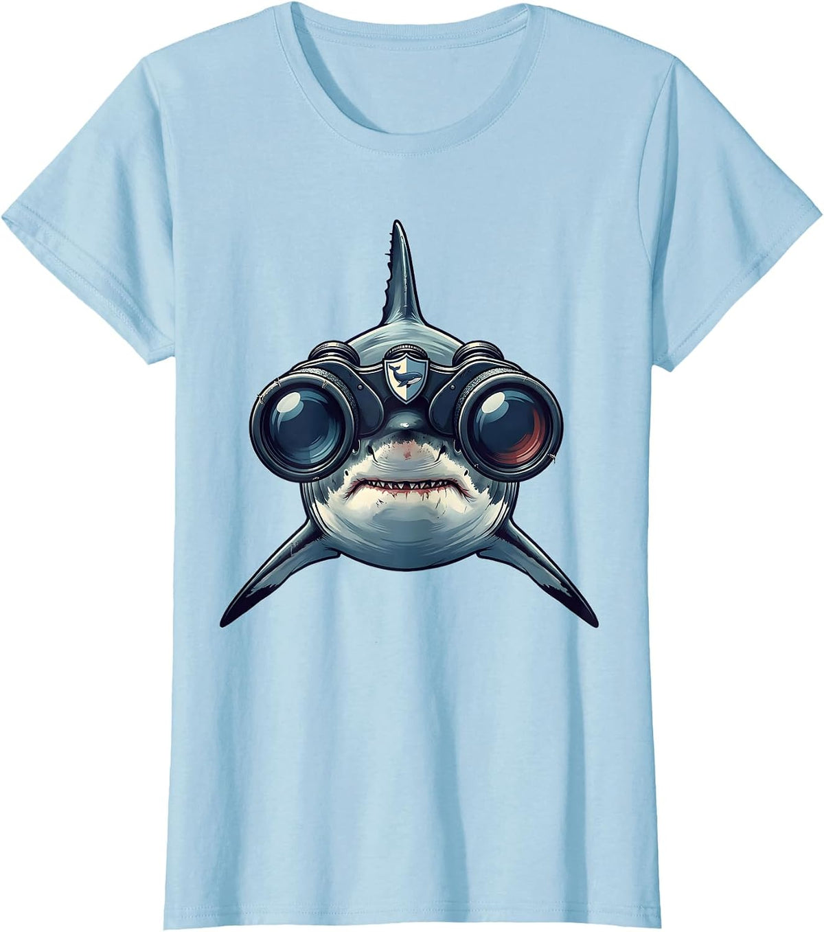 Women's Shark With Binoculars Whale Lover Humor Novelty T-Shirt - Baby Blue