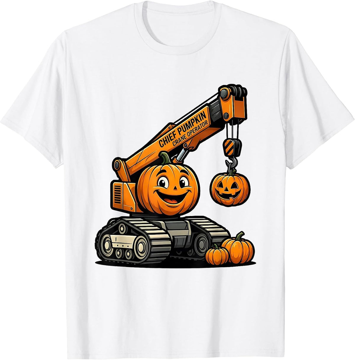 Men's Chief Pumpkin Crane Operator Funny Construction Truck T-Shirt - White