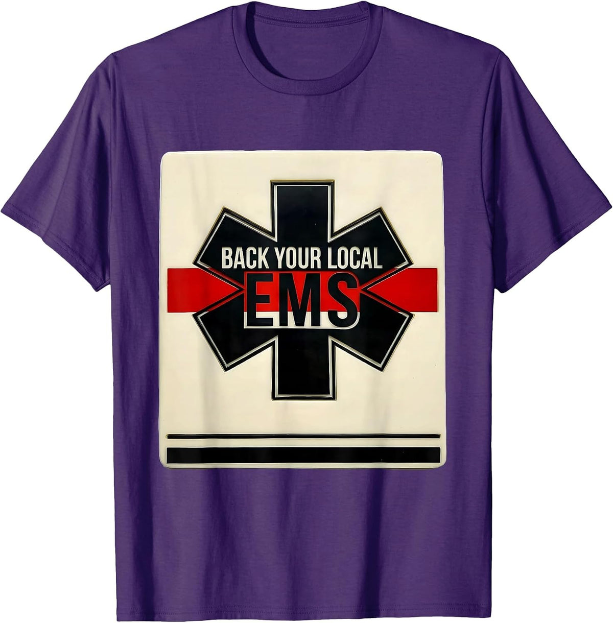 Men's Back Your Local EMS Stencil Tribute First Responder T-Shirt - Purple