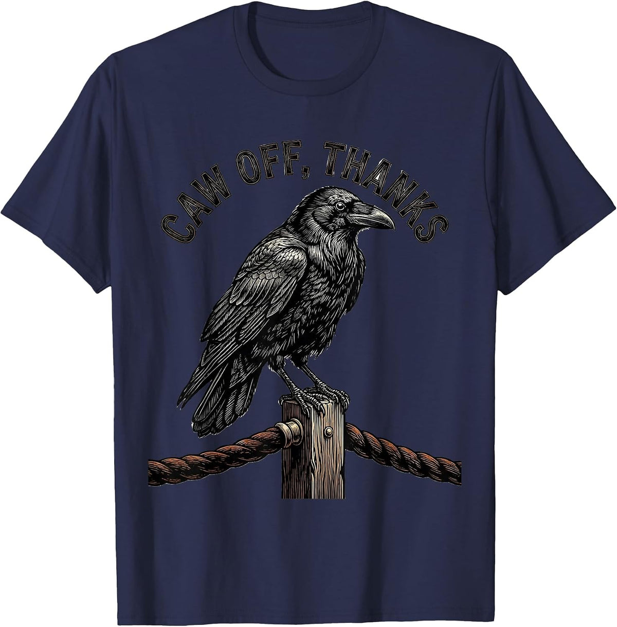 Men's Caw Off, Thanks Dark Humor Crow Gothic Halloween T-Shirt - Navy Blue