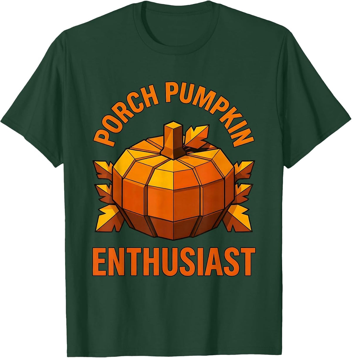 Porch Pumpkin Enthusiast Fall Season Design T-Shirt - Dark Green