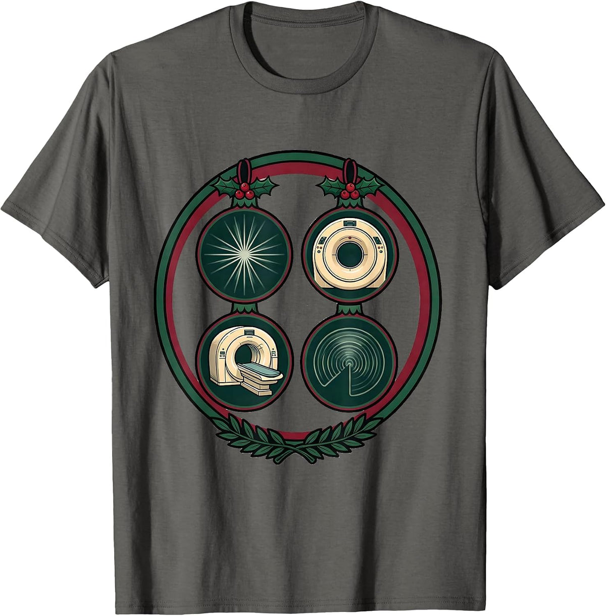 Men's Radiology Tech Christmas Badge Crest Xray Tech Humor T-Shirt - Asphalt Grey