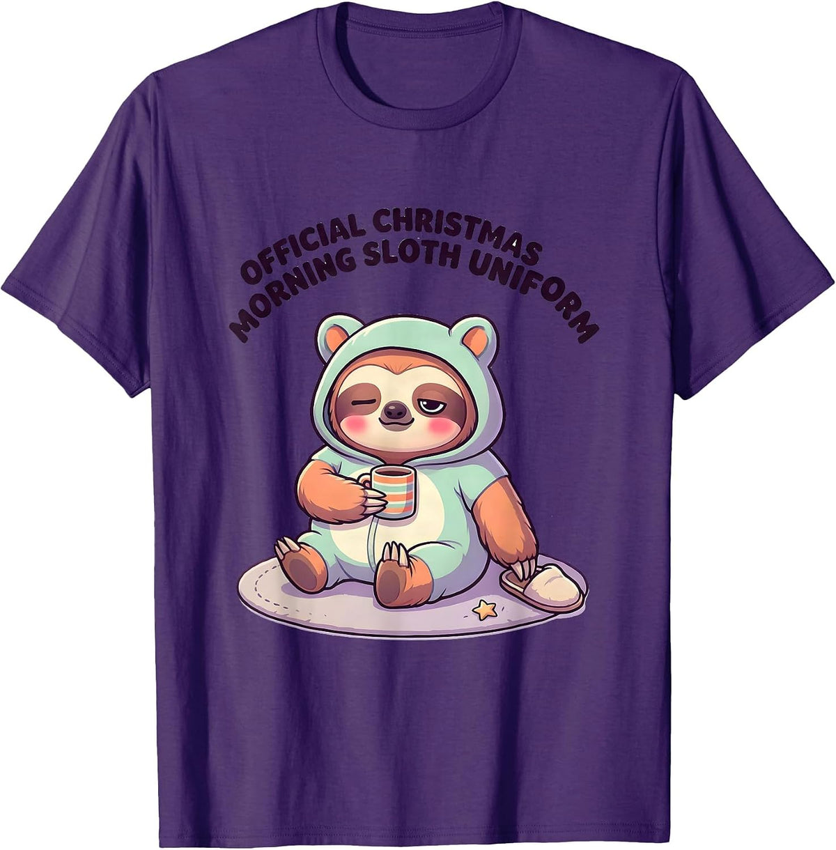 Men's Official Christmas Morning Sloth Uniform Cute Kawaii T-Shirt - Purple