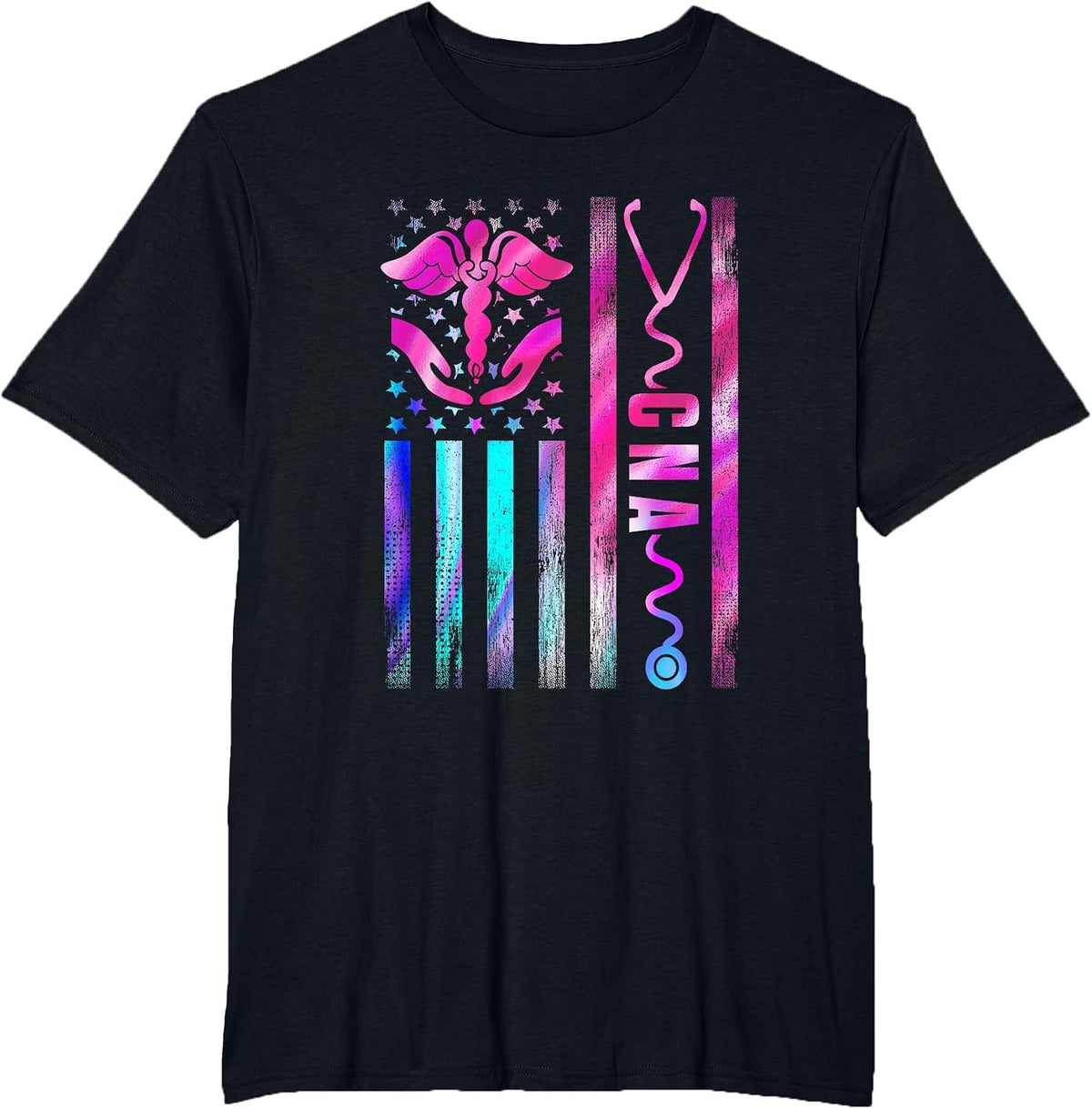 CNA Job Certified Nursing Assistant USA Flag T-Shirt - Black