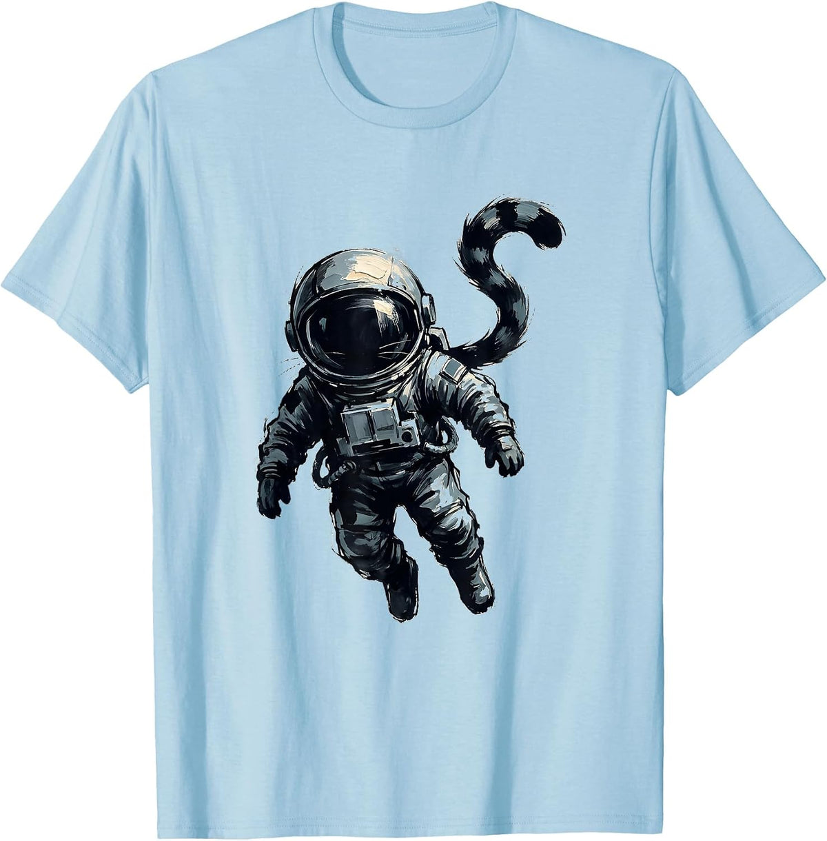Men's Cat Astronaut Floating in Deep Space Graphic T-Shirt - Baby Blue