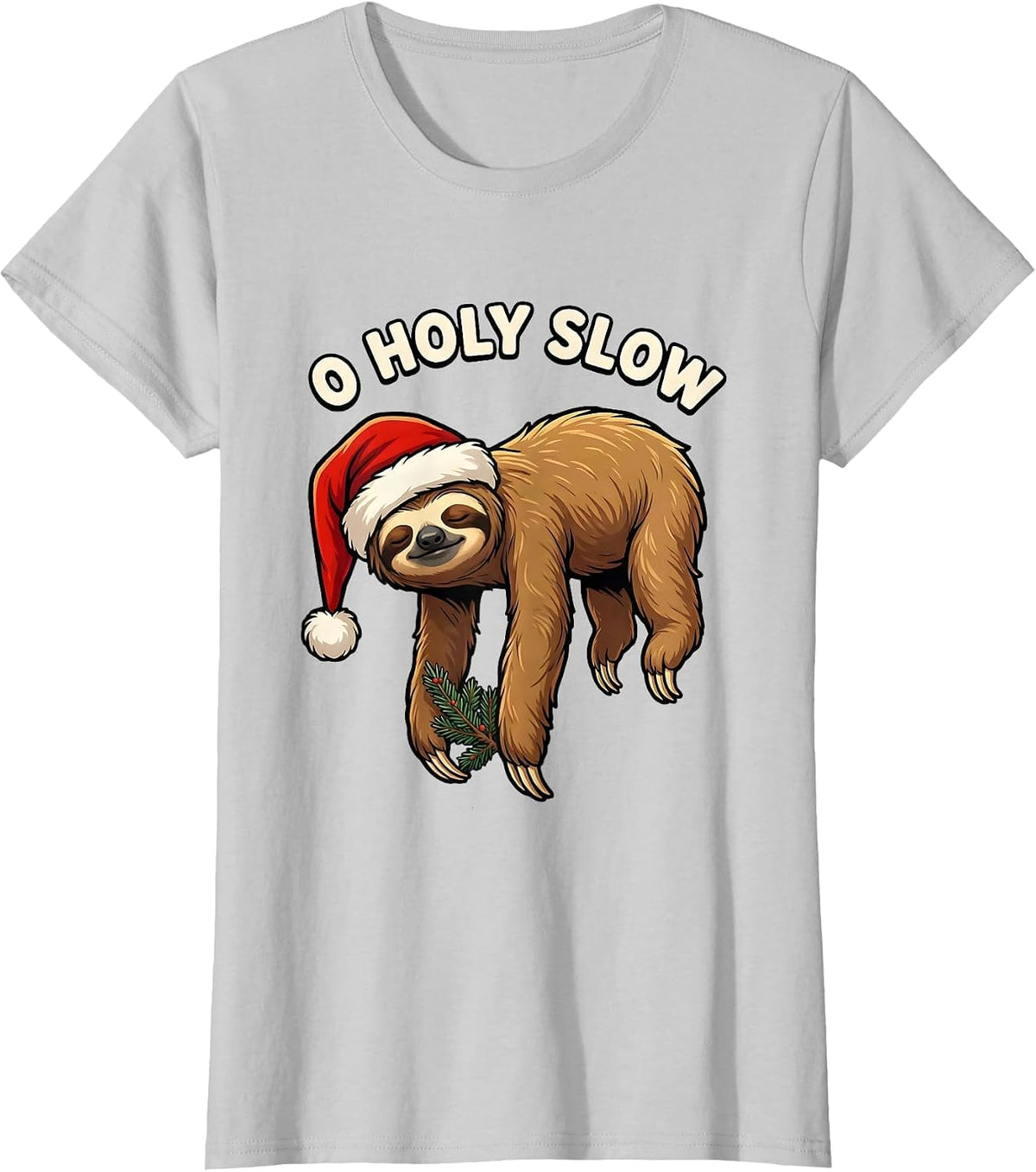 O Holy Slow Funny Sloth Lover Christmas Ugly Sweater Humor T-Shirt - Silver Grey